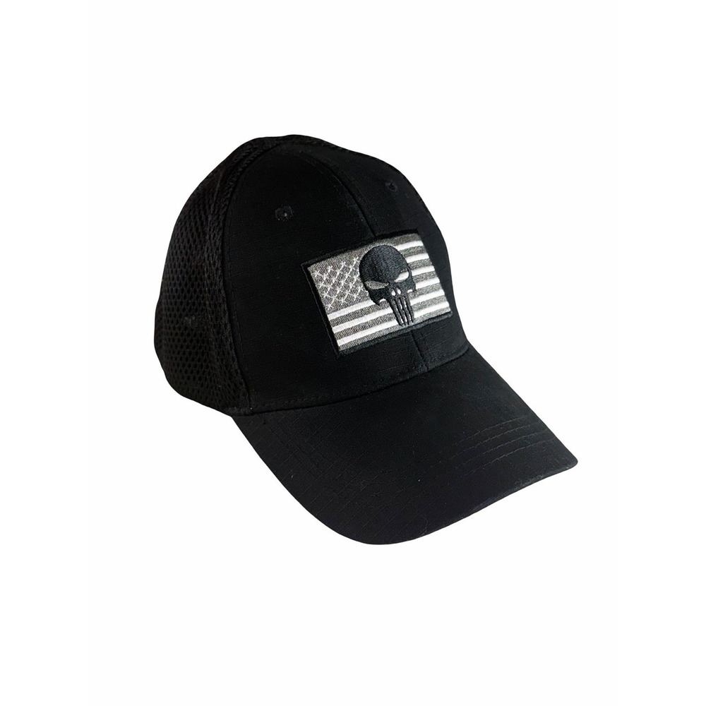 Highland Tactical Hat Punisher Skull American Men's Flag Black Mesh Cap OSFM EUC
